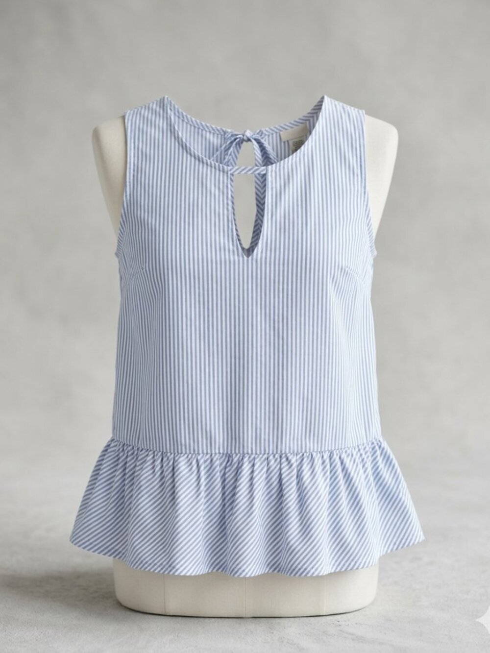 J.Crew XS Blue White Striped Peplum Tank Top Bow Back Sleeveless Blouse